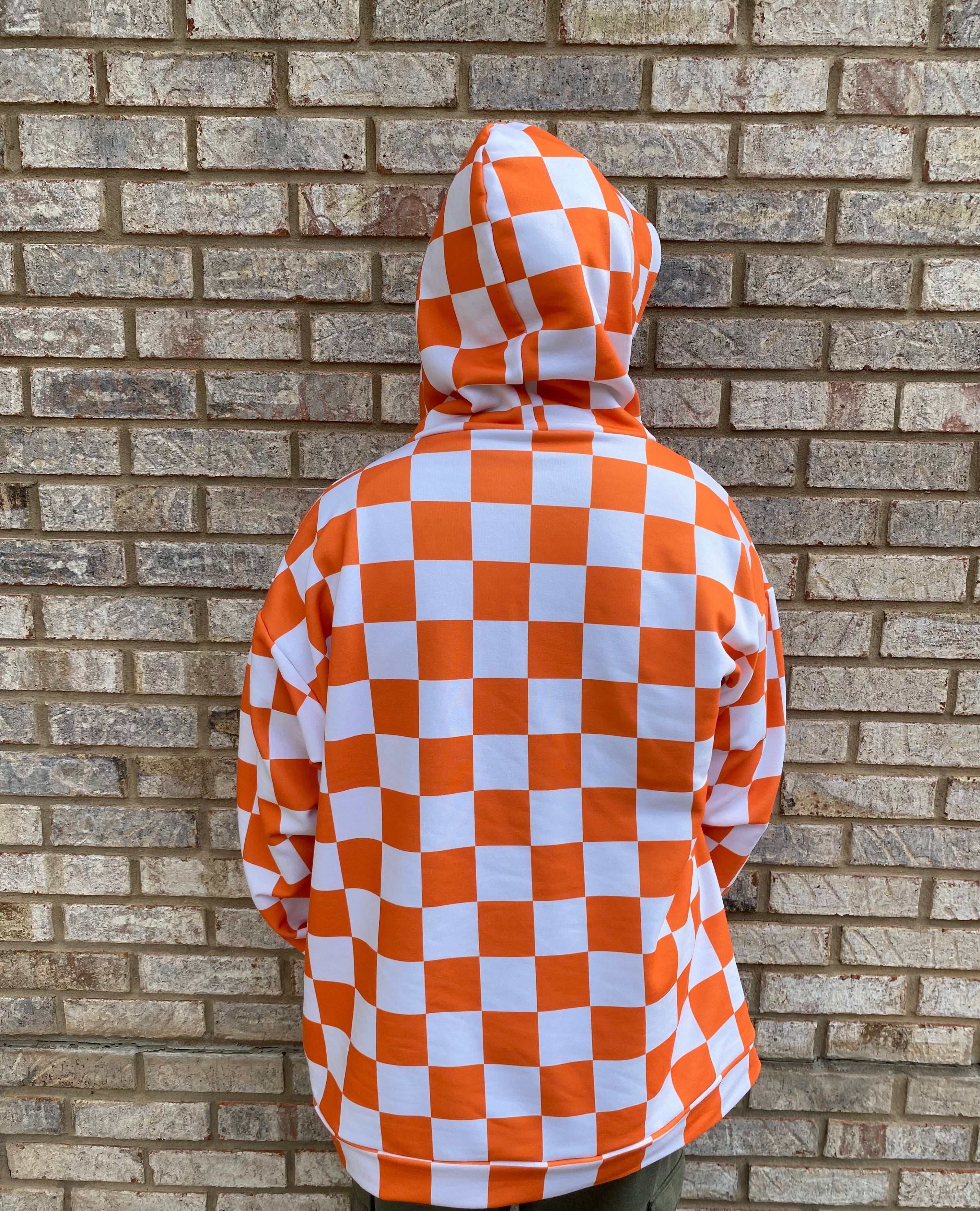 Orange and black checkered hoodie sale