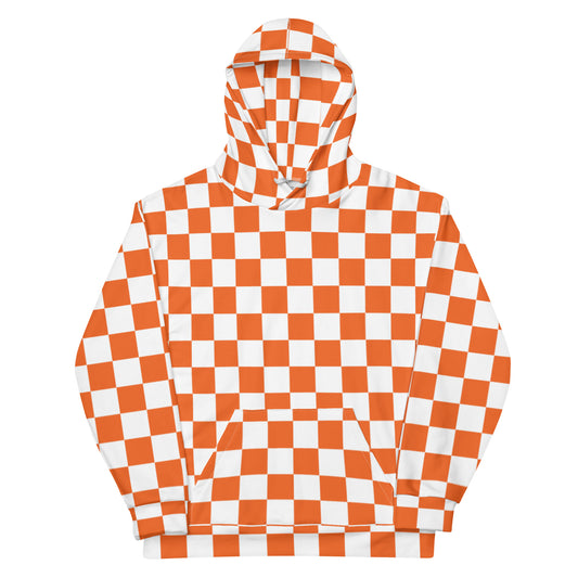 Unisex Hoodie orange and white checker board