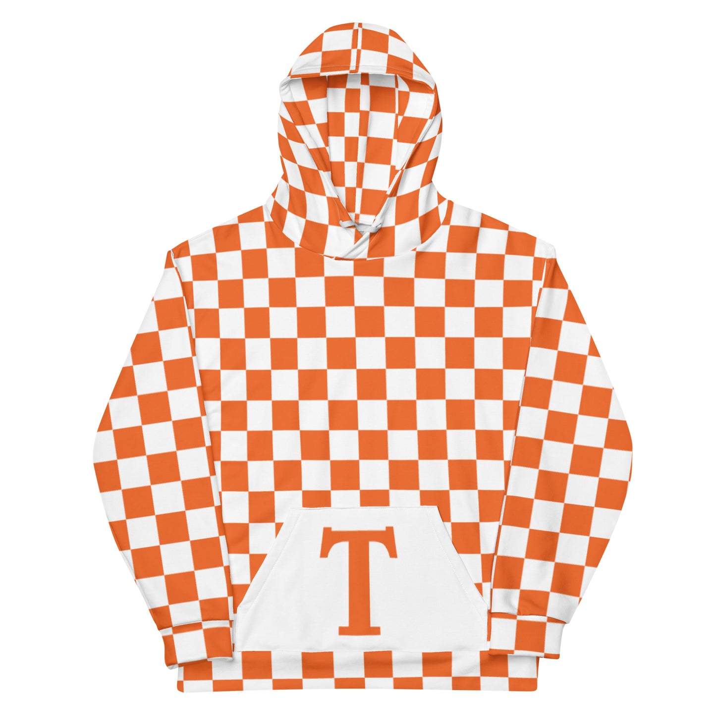 Unisex Hoodie ORANGE AND WHITE CHECKER BOARD/ T ON POCKET