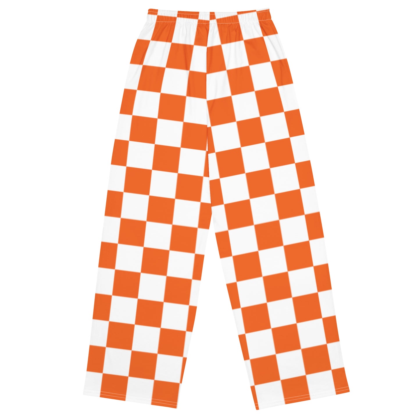 All-over print unisex wide-leg pants orange and white checker board