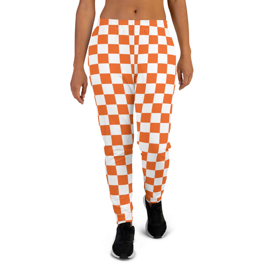 Women's Joggers orange and white checker board