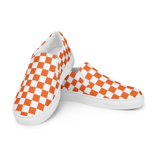 Men’s slip-on canvas shoes orange and white checker board