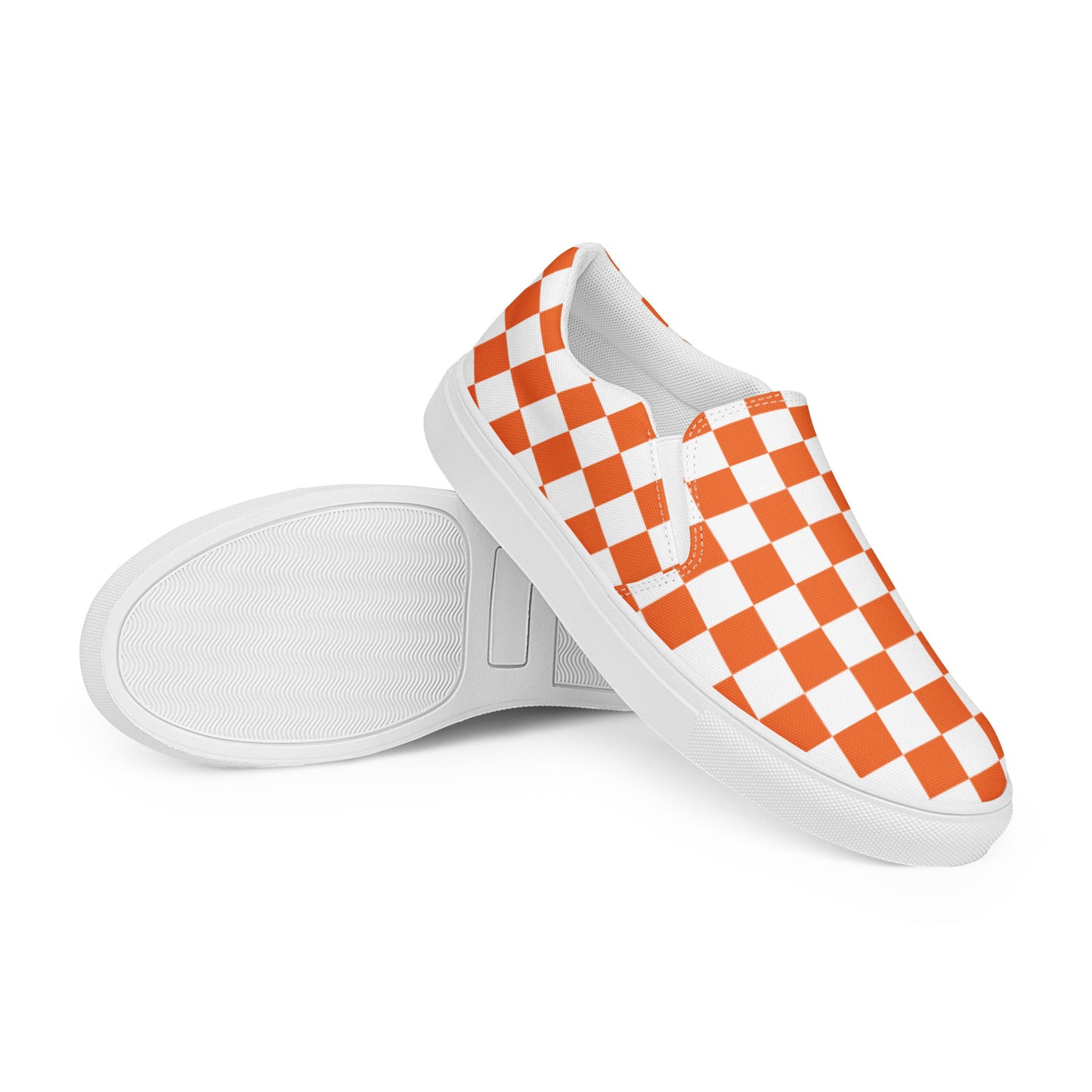 Men’s slip-on canvas shoes orange and white checker board