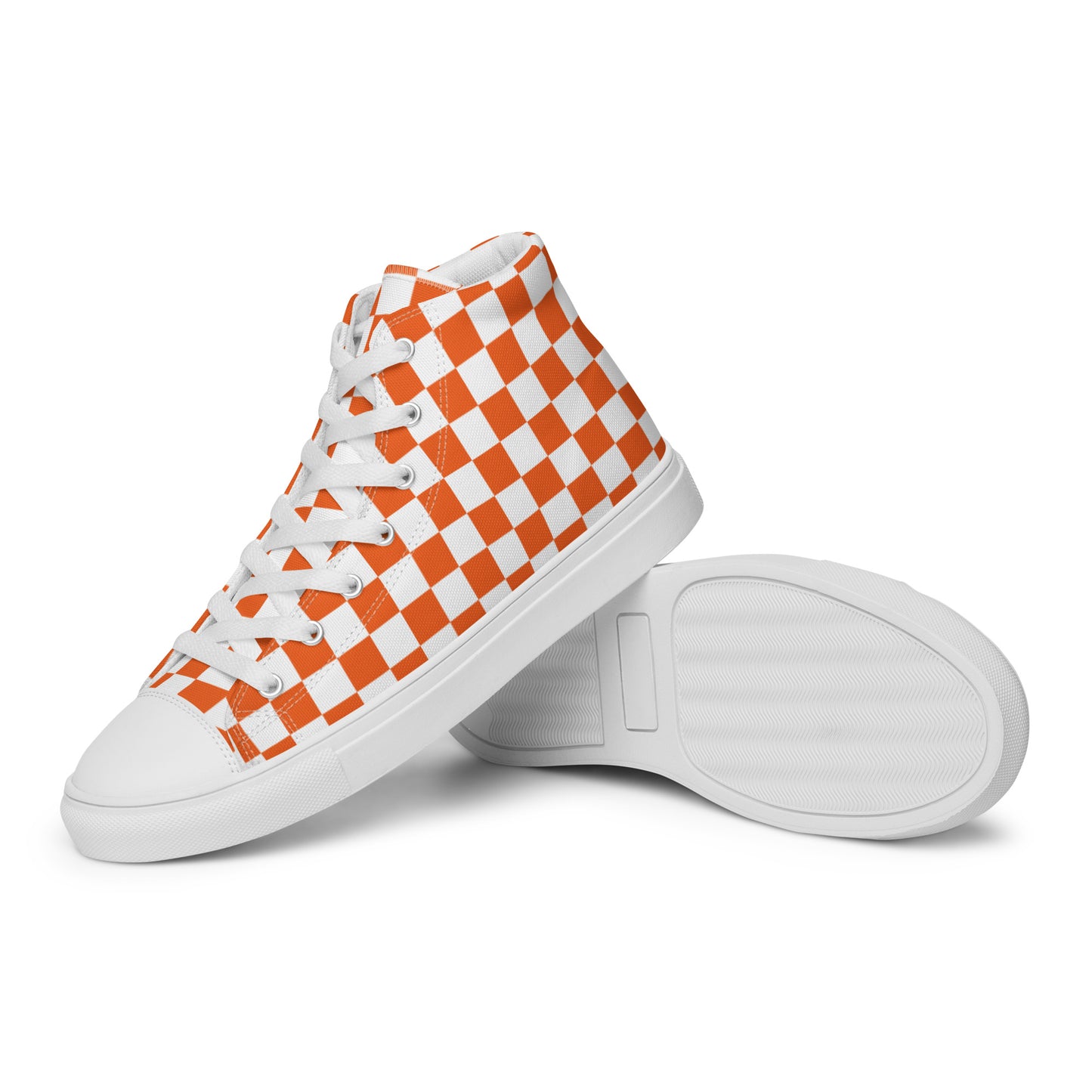 Women’s high top canvas shoes orange and white checker board