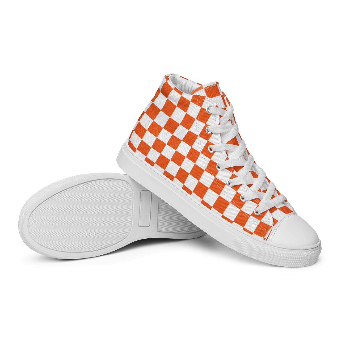 Women’s high top canvas shoes orange and white checker board