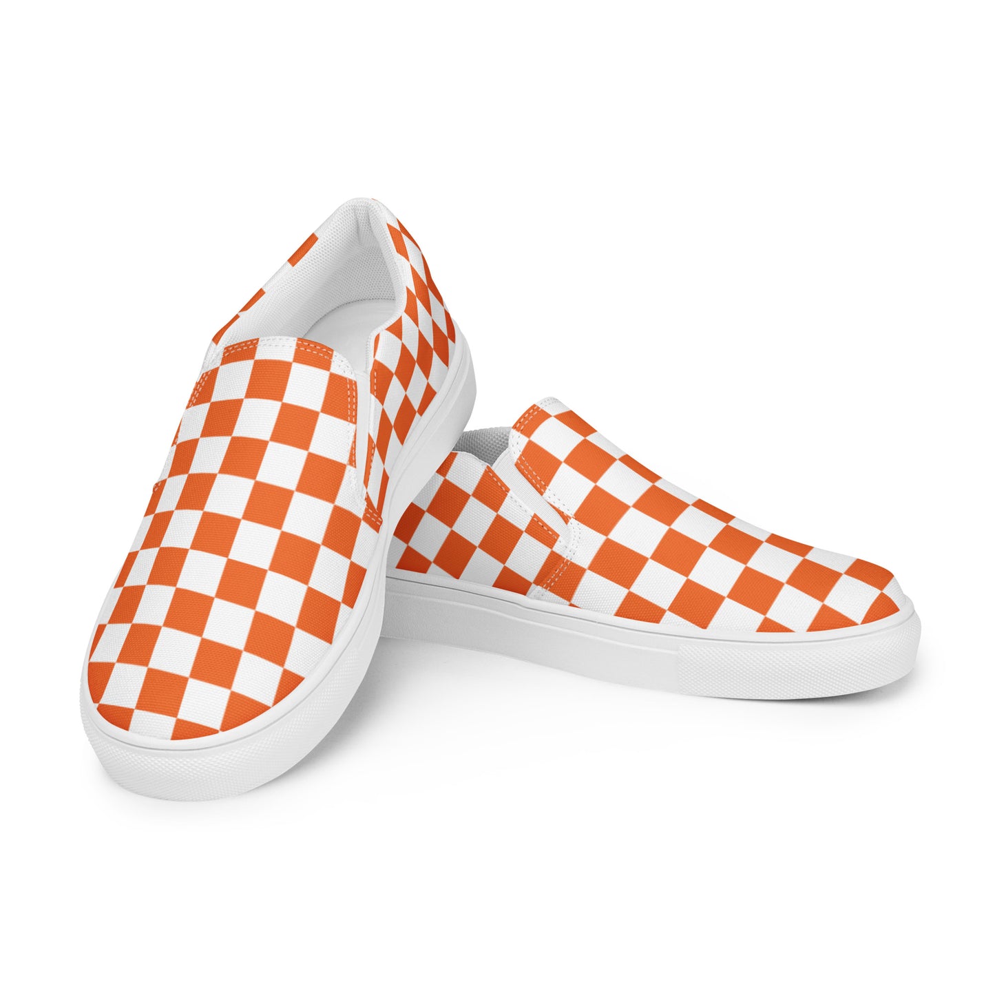 Women’s slip-on canvas shoes orange and white checker board