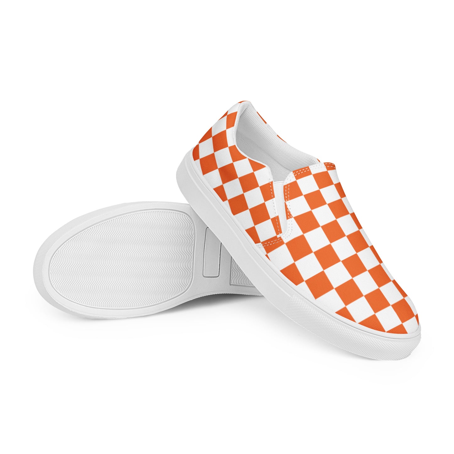 Women’s slip-on canvas shoes orange and white checker board